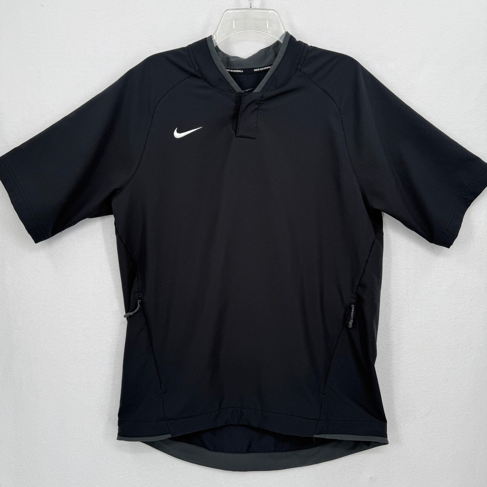 Nike Baseball Pullover Hot Jacket Mens M Black Short Sleeve Windbreaker V-Neck